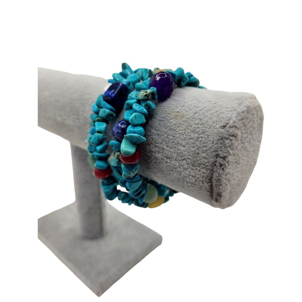 vintage 4 band turquoise chips and beaded snake style wrap bracelet.